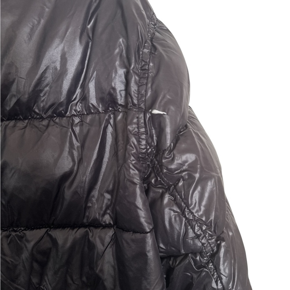 GUESS Black Puffer Jacket Women’s Size L Glossy Logo Zip Coat - Picture 8 of 8